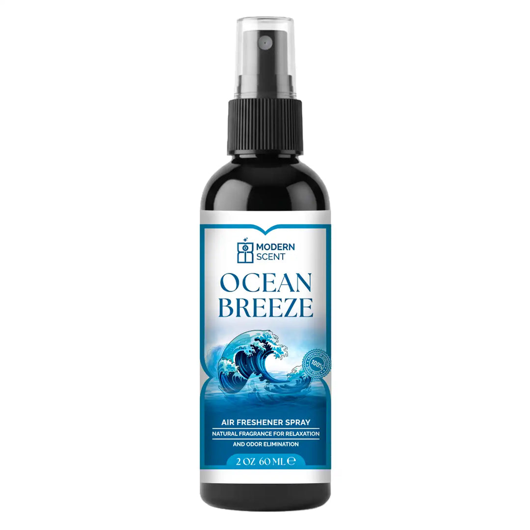 Ocean Breeze air freshener spray bottle on a white background