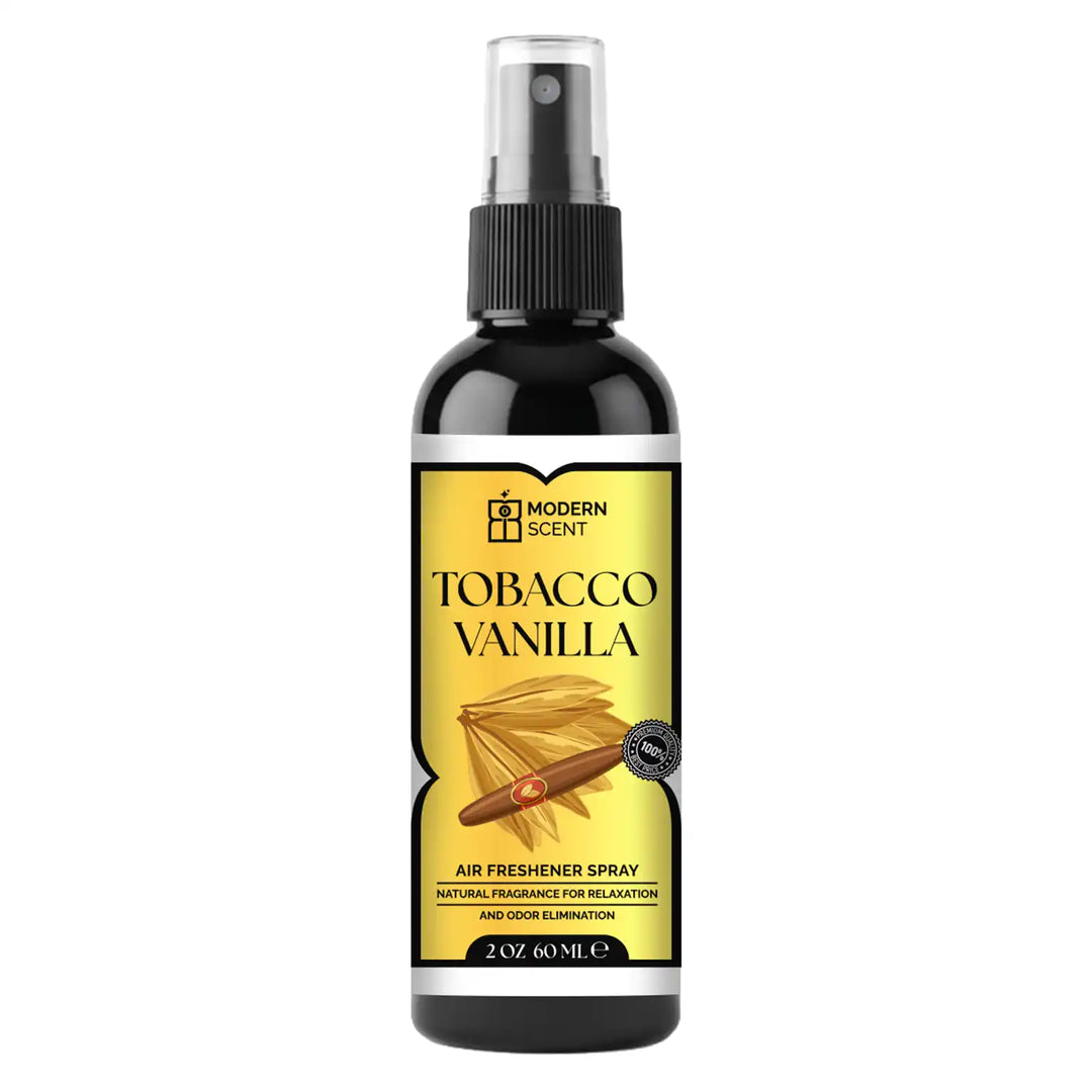 Air freshener spray bottle labeled 'Tobacco Vanilla' on a white background